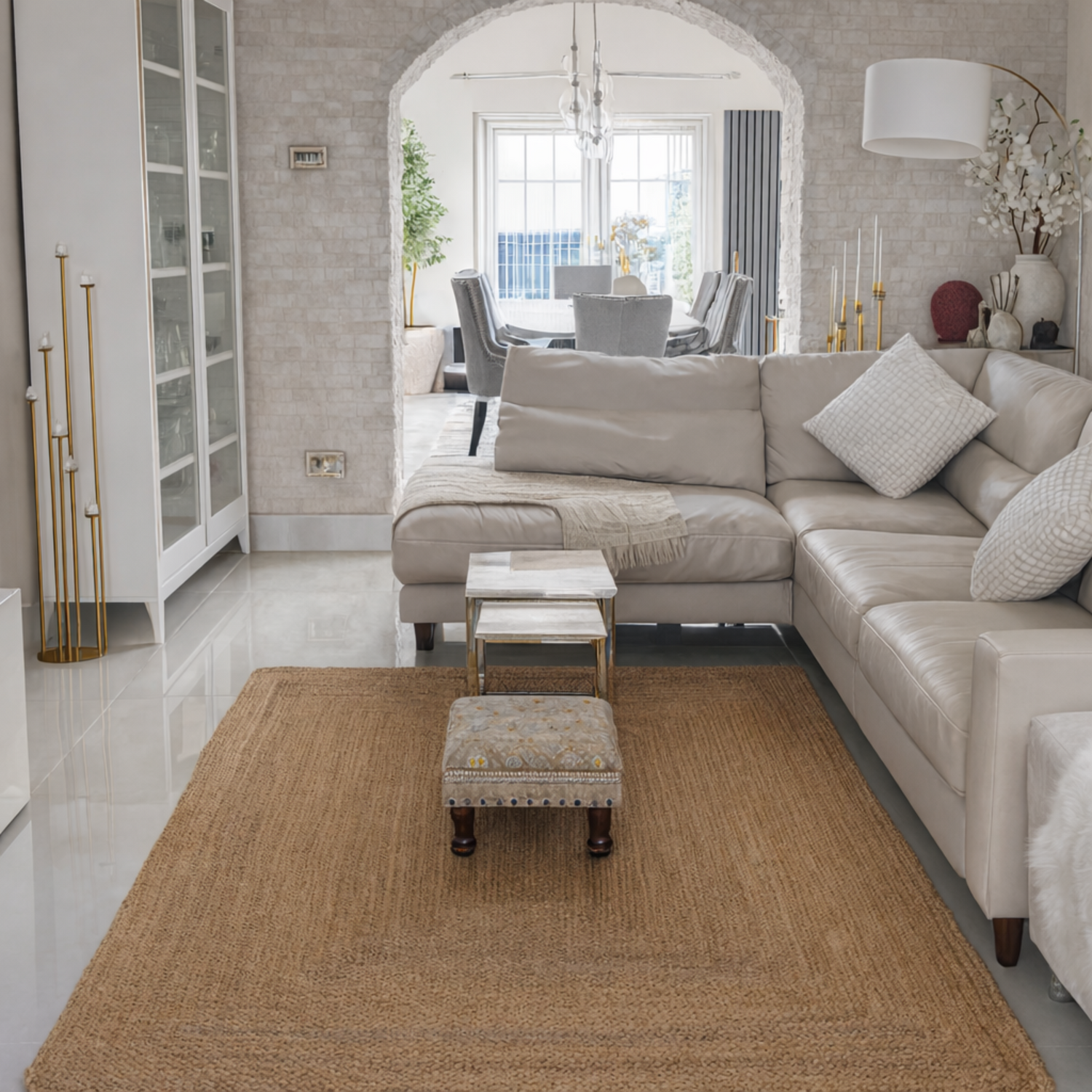 Golden Braided Jute Rugs Rectangular