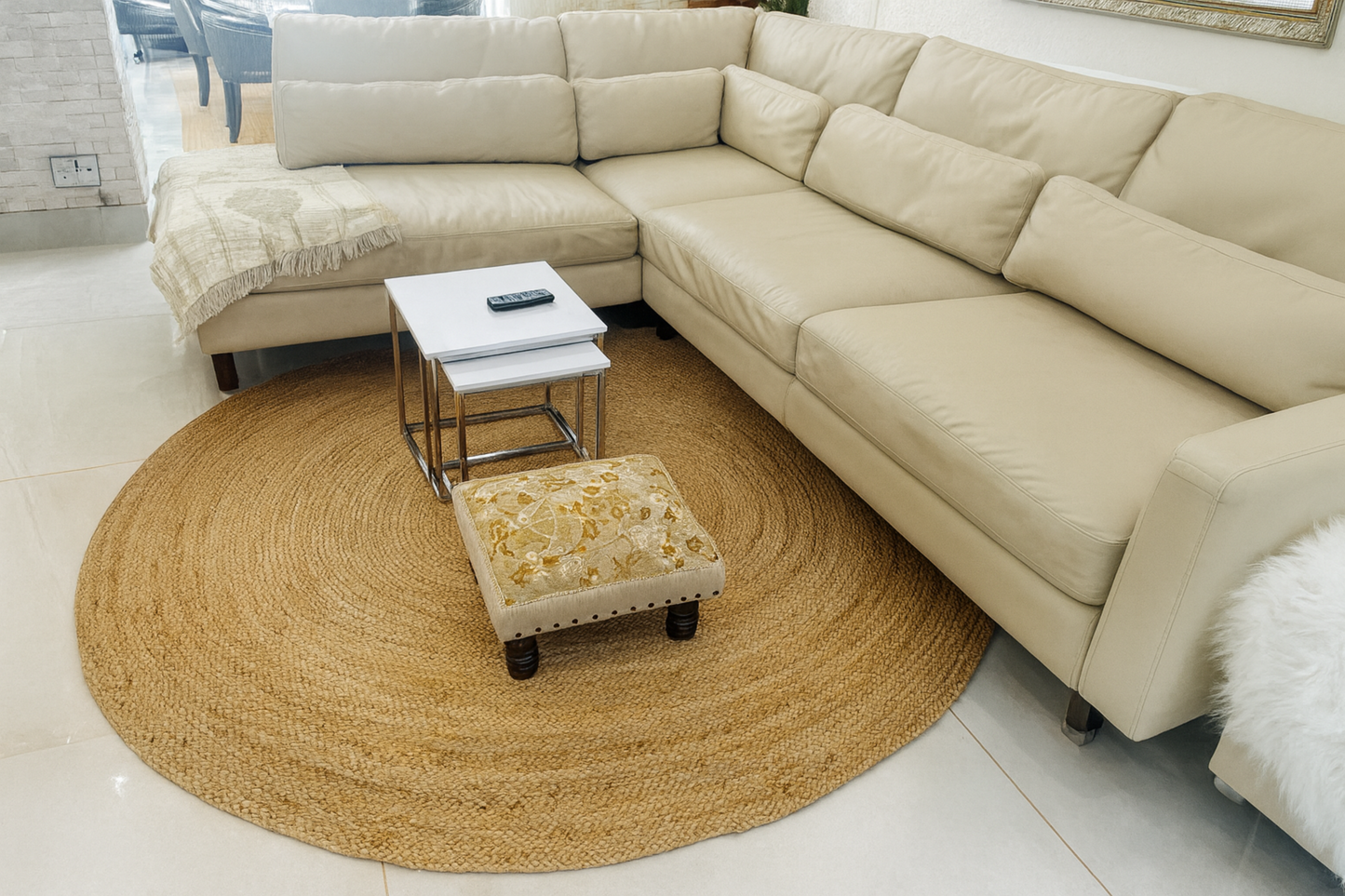 Golden Braided Round Jute Rug 200cm