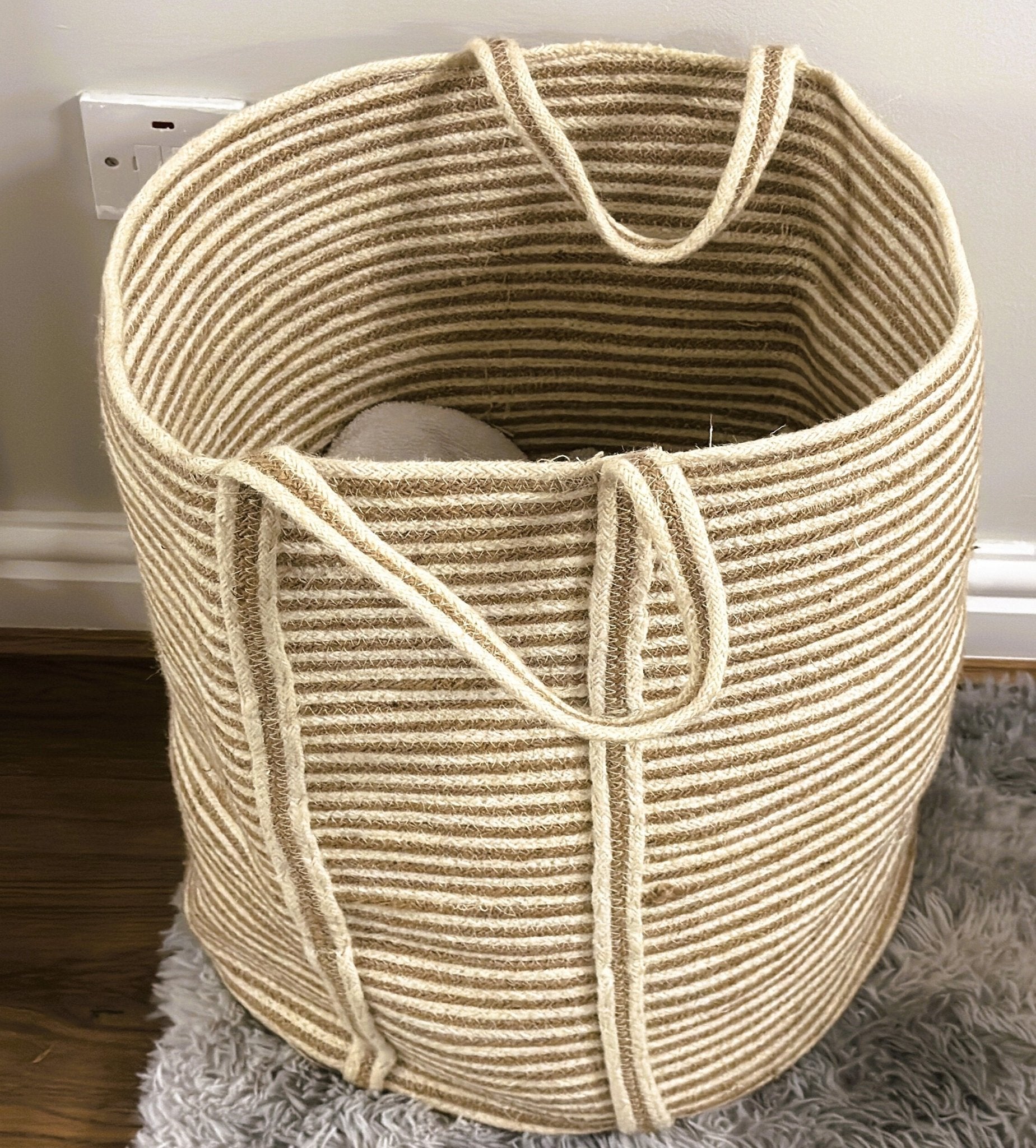 Golden Striped Jute Laundry Basket - Just Jute