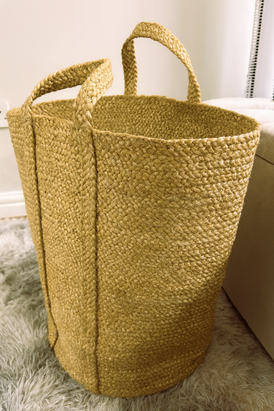 Golden Braided Jute Laundry Basket