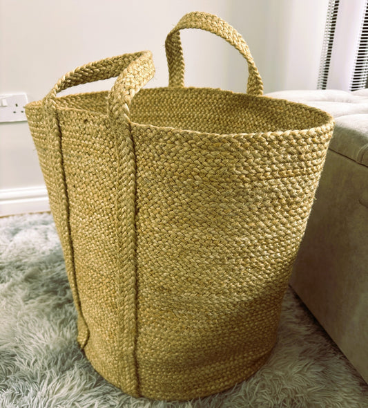 Golden Braided Jute Laundry Basket - Just Jute