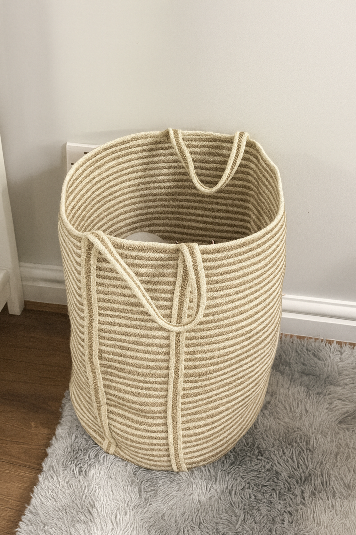 Golden Striped Jute Laundry Basket
